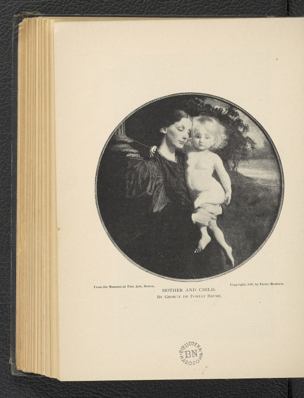 Ein aufgeschlagenes Buch mit einer Illustration einer Frau, die ein Baby hält, und dem Text "Mutter und Kind" darunter.