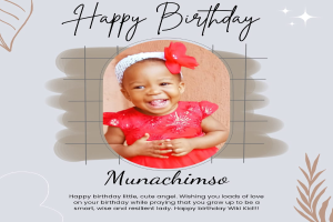 Eine Geburtstagskarte mit einem Foto eines Mädchens in einem roten Kleid, geschmückt mit bunten Ballons, Girlanden und Konfetti, mit der Aufschrift "Herzlichen Glückwunsch zum Geburtstag!" in einer festlichen Schriftart.