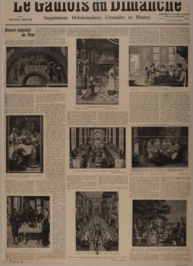 Schwarze und weiße Zeitungsseite mit Text und verschiedenen Bildern, offen für eine Doppelseite aus einer vergangenen Ausgabe.