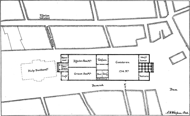 Schwarz-weiß-Karte der alten Stadt Amsterdam, die Straßen, Gebäude und Sehenswürdigkeiten zeigt.