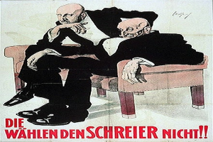 Deutsches Propagandaplakat für die NSDAP mit zwei Männern auf einem Sofa mit Text zur Promotion der Partei.