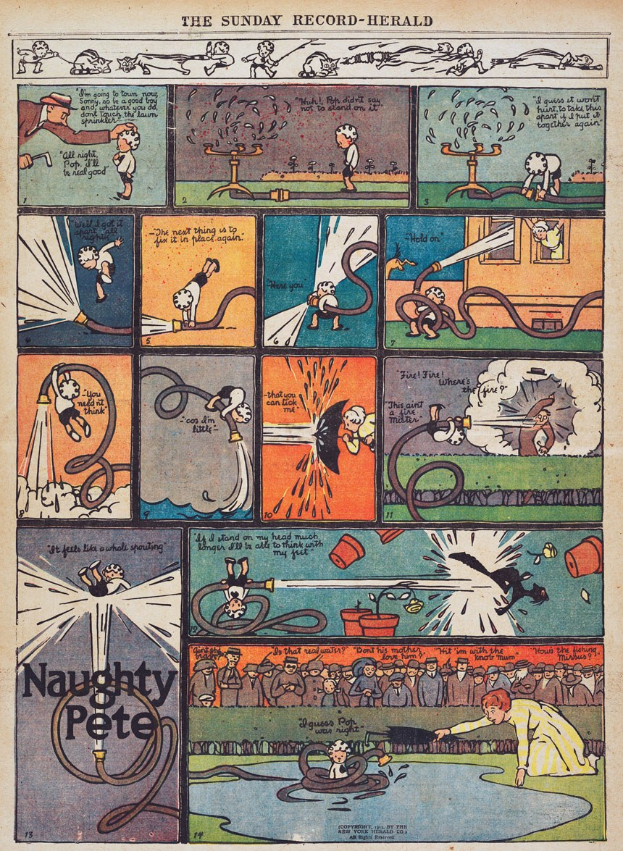 Eine Comic-Strip-Seite mit einem Cartoon-Mann in Anzug und Krawatte, umgeben von Text als Teil einer größeren Geschichte.