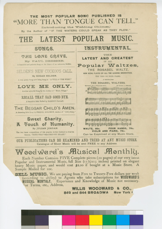 Ein Blatt Papier mit dem Text "Der meist veröffentlichte Song ist mehr als Zunge kann erzählen" und Farbmustern unten.