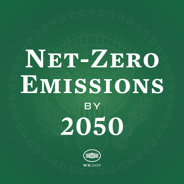 Ein grüner Hintergrund mit der fettgedruckten weißen Schrift "netto-null-Emissionen bis 2050".