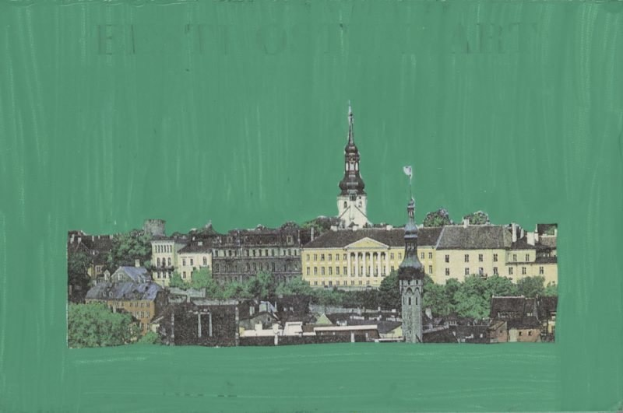 Bild eines stilisierten Stadtpanoramas mit einem grünen Hintergrund, das Gebäude und Bäume darstellt.