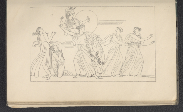 Ein Buchumschlag mit einer lebendigen Illustration einer Gruppe tanzender Frauen in dynamischen Posen, mit detaillierter Kleidung und Gesichtern.