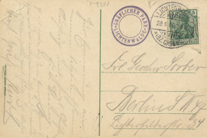 Alte Postkarte mit einer Briefmarke, die "Lichtenwald, Deutschland - Cover nach Deutschland" lautet, mit handgeschriebenem Text und zwei zusätzlichen Briefmarken in der oberen rechten Ecke.